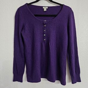 L.L. Bean Women's Lambs Wool Angora Rabbit Blend Quarter Button Sweater Medium